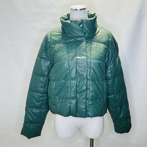 Windsor Love Tree Vegan Leather Puffer Crop Jacket Womens Size Large, Green